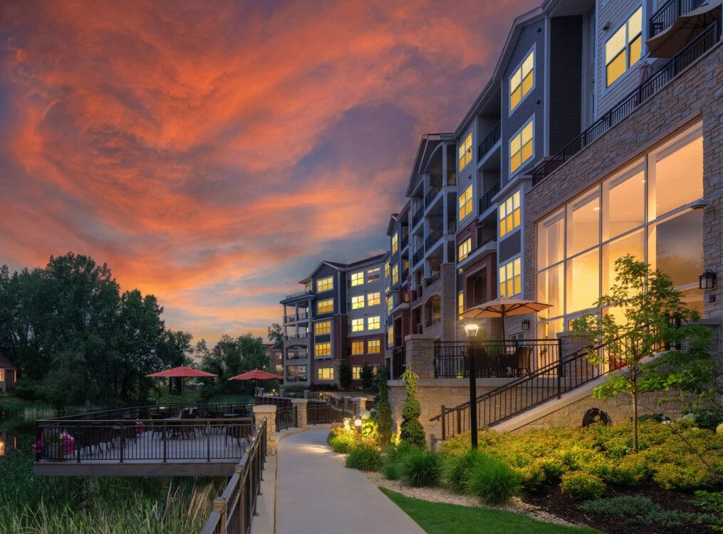 exterior of building at sunset