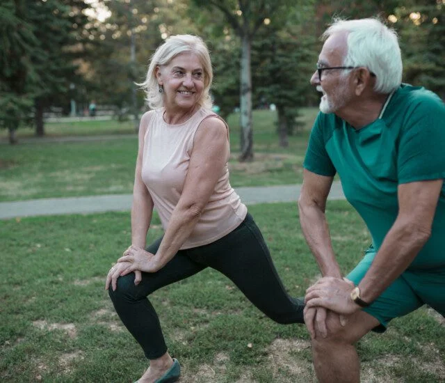 Senior couple of Caucasian ethnicity, enjoying themselves, being physically active outdoors, training and leading a healthy lifestyle in their old age