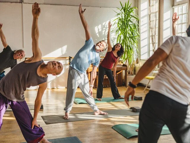 Group Of Multicultural Yoga Students Observing And Practicing During Class
