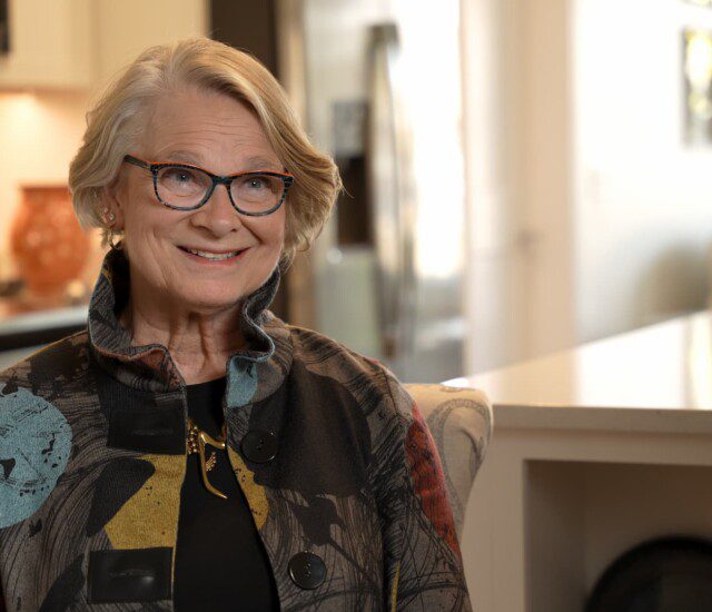 Friendship Village of Bloomington resident Virginia Olson participates in an interview.